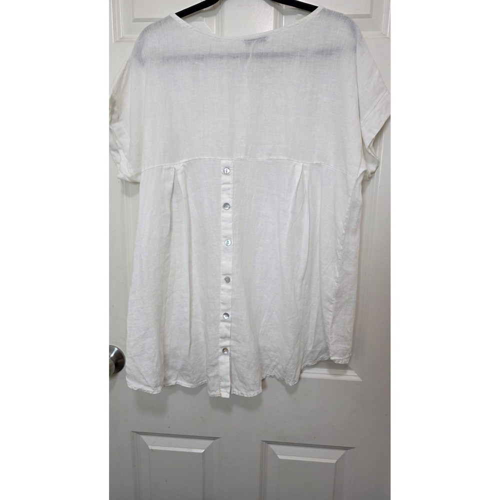 Terzo Millennio Linen Women's L White Made in Italy Button Back Blouse Summer - Picture 3 of 8